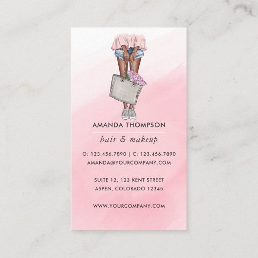 Afrikaans-Amerikaanse roze en blauwe denim Floral  Visitekaartje (Achterkant)