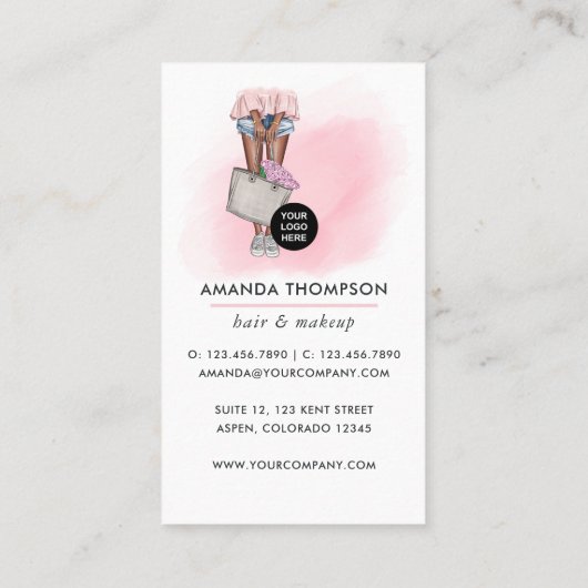 Afrikaans-Amerikaanse roze en blauwe denim Floral  Visitekaartje (Achterkant)