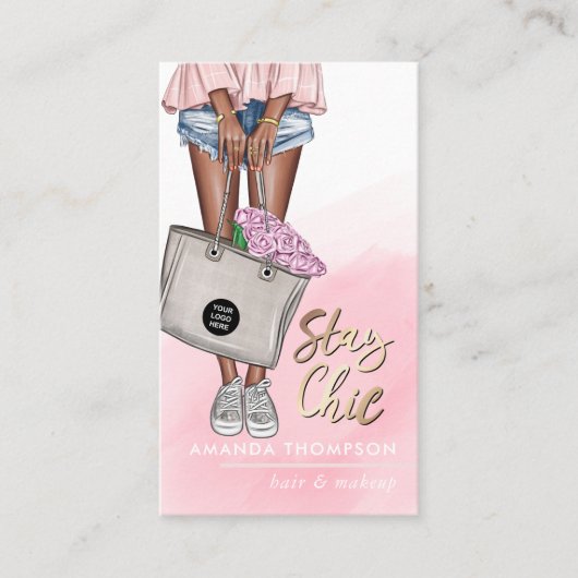 Afrikaans-Amerikaanse roze en blauwe denim Floral  Visitekaartje (Voorkant)