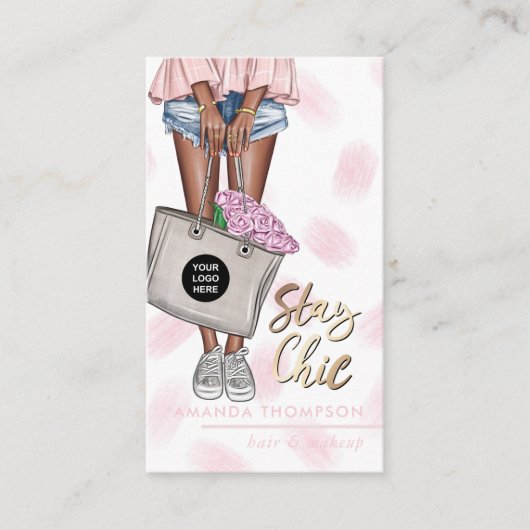 Afrikaans-Amerikaanse roze en blauwe denim Floral  Visitekaartje (Voorkant)