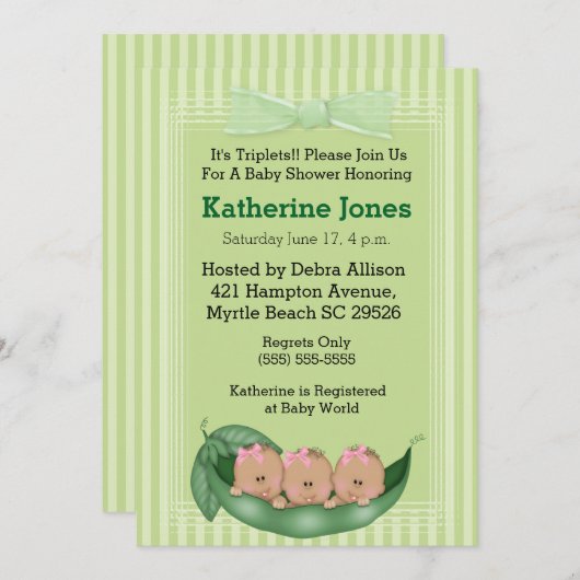 Afrikaans-Amerikaanse Triplets Girl Baby shower no Kaart (Voorkant / Achterkant)