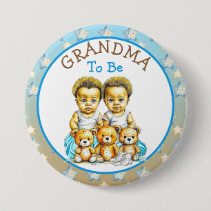 Afrikaans-Amerikaanse Twin Boy's Baby shower Oma Ronde Button 7,6 Cm