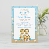 Afrikaans-Amerikaanse Twin Boy's Blue Baby shower Kaart (Staand voorkant)