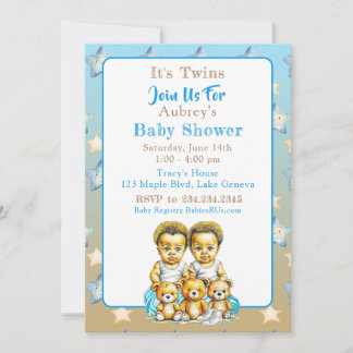 Afrikaans-Amerikaanse Twin Boy's Blue Baby shower Kaart