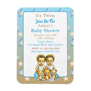 Afrikaans-Amerikaanse Twin Boy's Blue Baby shower Magneet