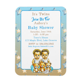 Afrikaans-Amerikaanse Twin Boy's Blue Baby shower Magneet