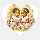 Afrikaans-Amerikaanse Twin Girl's Baby shower Hart Sticker (Voorkant)