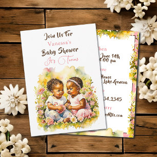 Afrikaans-Amerikaanse Twin Girl's Baby shower Kaart