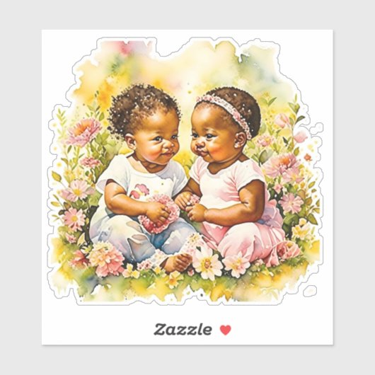 Afrikaans-Amerikaanse Twin Girl's Baby shower Sticker (Vel)