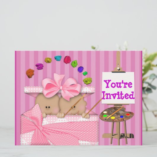 AFRIKAANS-AMERIKAANSE TWINBABY GIRL SHOWER INVITAT KAART (Staand voorkant)