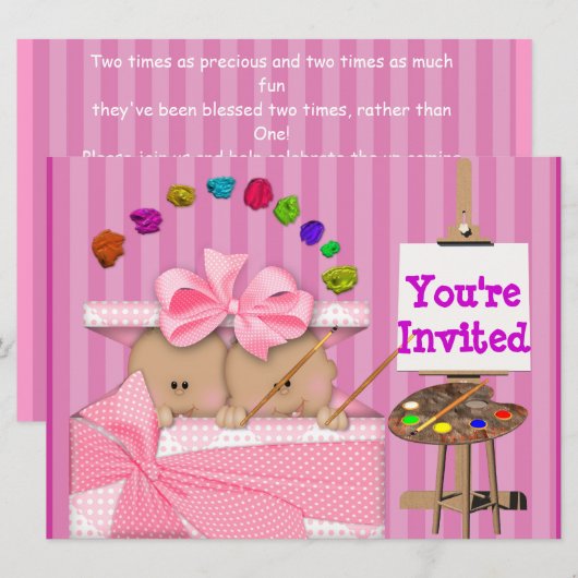 AFRIKAANS-AMERIKAANSE TWINBABY GIRL SHOWER INVITAT KAART (Voorkant / Achterkant)
