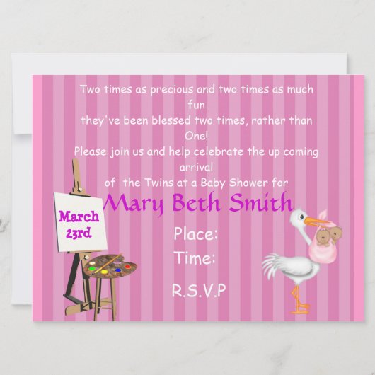 AFRIKAANS-AMERIKAANSE TWINBABY GIRL SHOWER INVITAT KAART (Achterkant)