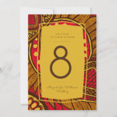 Afrikaans Ankara Rood Goud Bloemen Tafel Nummer Kaart (Achterkant)