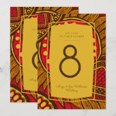 Afrikaans Ankara Rood Goud Bloemen Tafel Nummer Kaart (Voorkant / Achterkant)
