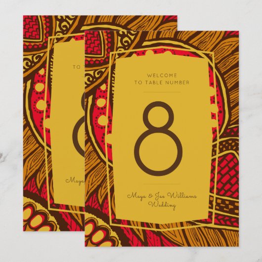 Afrikaans Ankara Rood Goud Bloemen Tafel Nummer Kaart (Voorkant / Achterkant)