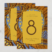 Afrikaans Ankara Sky Blue Goud Bloemen Tafel Numme Kaart (Voorkant / Achterkant)