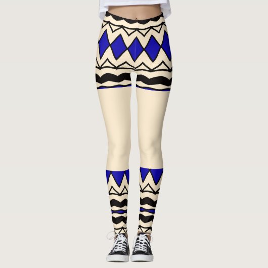 Afrikaans Blauw Geometrisch Leggings (Voorkant)
