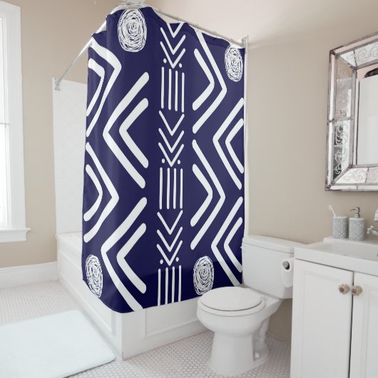 Afrikaans Blauw Mud Doek Douchegordijn Ontwerp (In situ)