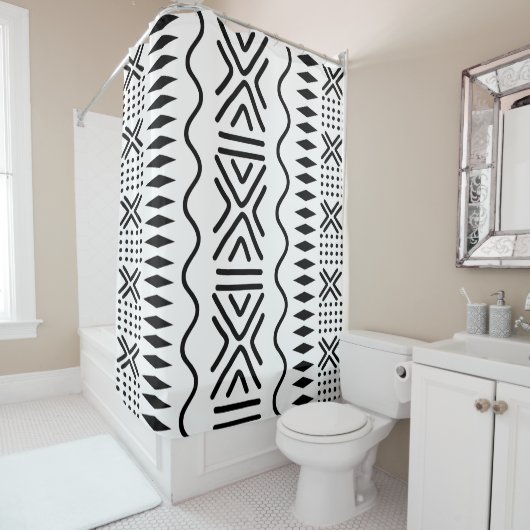Afrikaans Bogolan douchegordijn ontwerp (In situ)