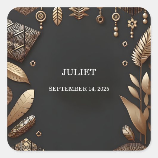 Afrikaans Bruin Traditioneel Nigeria Bruidsfeest Vierkante Sticker (Voorkant)