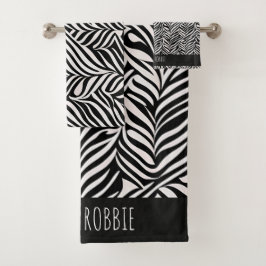 Afrikaans damast subtiel zwart wit patroon bad handdoek