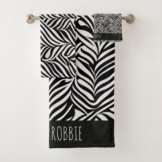 Afrikaans damast subtiel zwart wit patroon bad handdoek (Insitu)