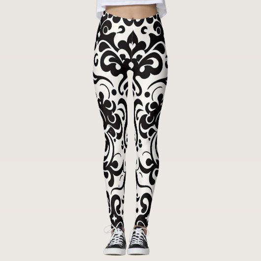 Afrikaans damast zwart wit patroon leggings (Voorkant)