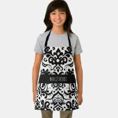 Afrikaans damast zwart wit patroon schort (Insitu)
