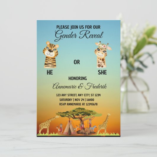 Afrikaans dier Geslacht Onthulling Uitnodiging (Staand voorkant)
