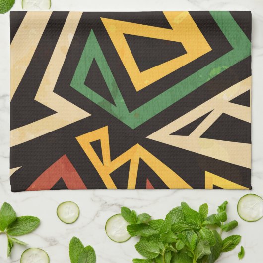 Afrikaans geometrisch tribaalpatroon theedoek (Gevouwen)
