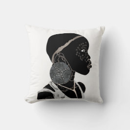 Afrikaans Girl Black en White Artwork Kussen