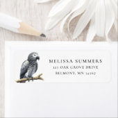 Afrikaans grijs papegaai retour adres label (Insitu)