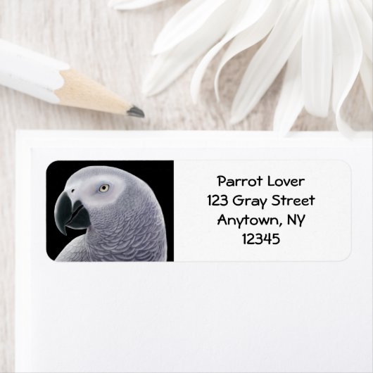 Afrikaans Grijs Parrot Hoofd Label (Insitu)