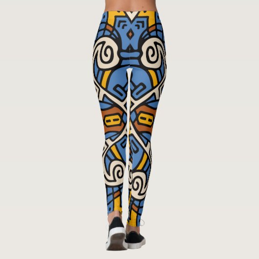 Afrikaans kleurig patroon Blauw en geel Leggings (Achterkant)