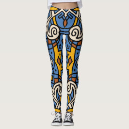 Afrikaans kleurig patroon Blauw en geel Leggings