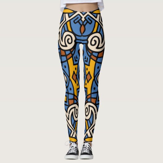 Afrikaans kleurig patroon Blauw en geel Leggings (Voorkant)
