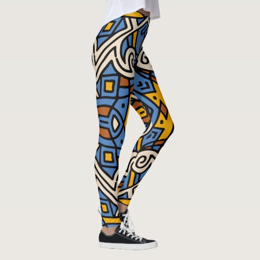 Afrikaans kleurig patroon Blauw en geel Leggings (Rechts)