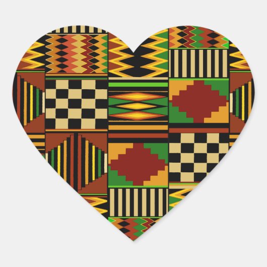 Afrikaans Koninklijk Kente Stof Design Hart Sticker (Voorkant)
