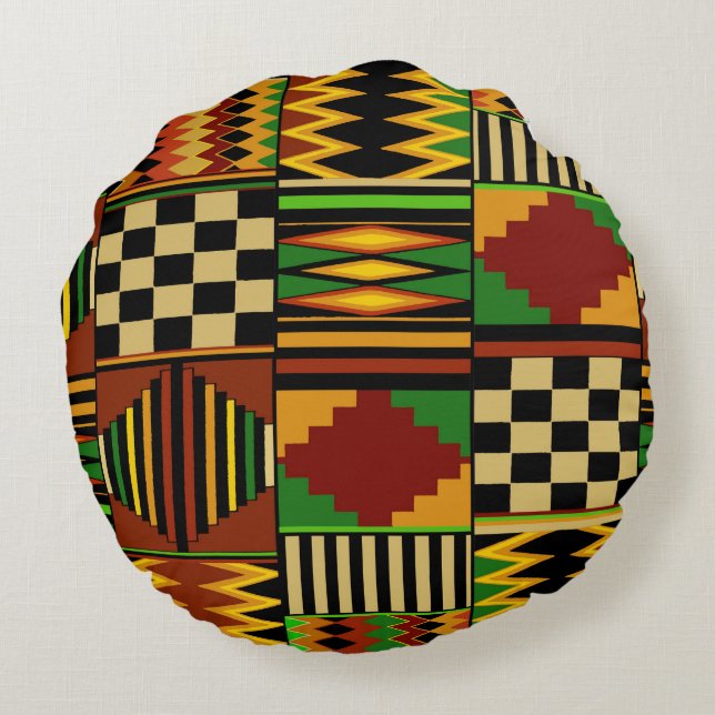 Afrikaans Koninklijk Kente Stof Design Rond Kussen (Achterkant)