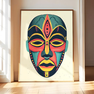 Afrikaans Masker Poster Kunstprint, Vintage Retro