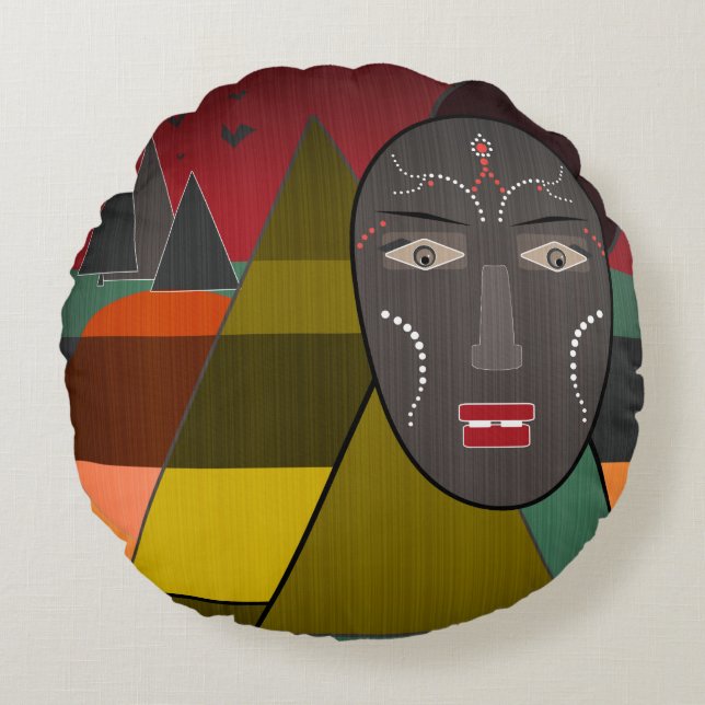 Afrikaans masker rond kussen (Voorkant)