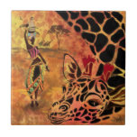 Afrikaans Meisje en Giraffe Keramische Tegel Tegeltje<br><div class="desc">Afrikaans Meisje en Giraffe Keramische Tegels MIGNED Schilderkunst Ontwerp</div>