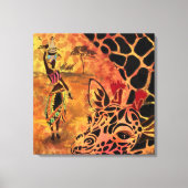 Afrikaans meisje en Giraffe - Vrienden - Kunstteke Canvas Afdruk (Voorkant)