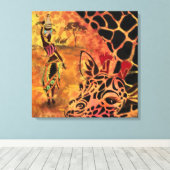 Afrikaans meisje en Giraffe - Vrienden - Kunstteke Canvas Afdruk (Insitu (Houten vloer))