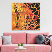 Afrikaans meisje en Giraffe - Vrienden - Kunstteke Canvas Afdruk (Insitu (Woonkamer))