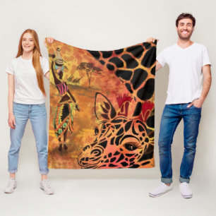Afrikaans meisje en Giraffe - Vrienden - Kunstteke Fleece Deken