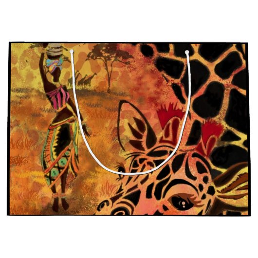 Afrikaans meisje en Giraffe - Vrienden - Kunstteke Groot Cadeauzakje (Voorkant)