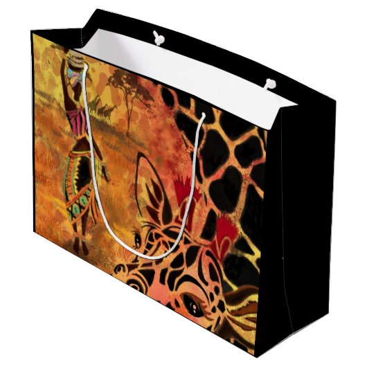 Afrikaans meisje en Giraffe - Vrienden - Kunstteke Groot Cadeauzakje (Achterkant Gekanteld)