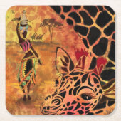 Afrikaans meisje en Giraffe - Vrienden - Kunstteke Kartonnen Onderzetters (Voorkant)