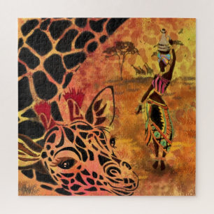 Afrikaans meisje en Giraffe - Vrienden - Kunstteke Legpuzzel